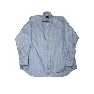 David Donahue Blue Plaid Dress Shirt Men's 16 1/2 34 35 100% Cotton